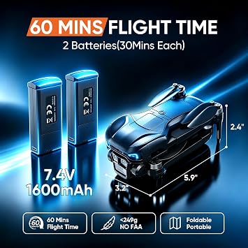 Drone with Camera for Adults 4K, GPS Drone with 4.5 Screen Controller, Brushless Motor, GPS Auto Return, Foldable RC Quadcopter with 60 Min Flight Time, Under 249g, Beginner Gift