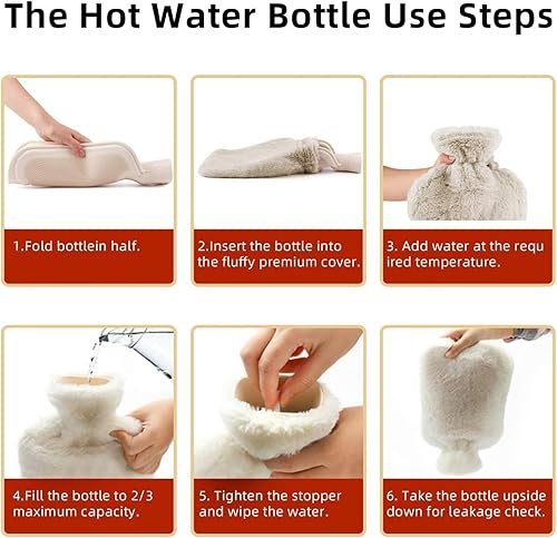 Miniatura 7 de Botella de agua caliente de goma con tapa suave (2 litros), bolsa de agua caliente para calambres, alivio del dolor, paquete extraíble de agua