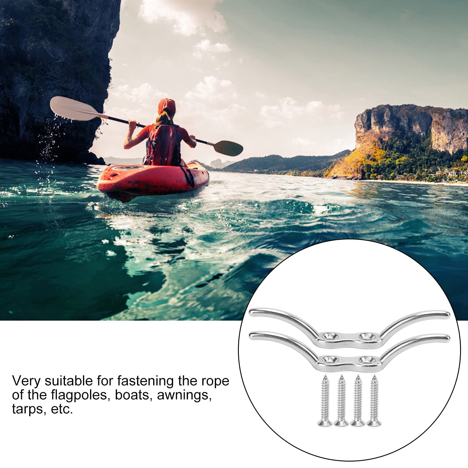 equlup 2pcs 6in Cleat Stainless Steel Flagpole Cleat Hook Flag Boat Flagpole Cleat Hook Boat Rope Cleats Hook Dock Cleat with Mounting Screws