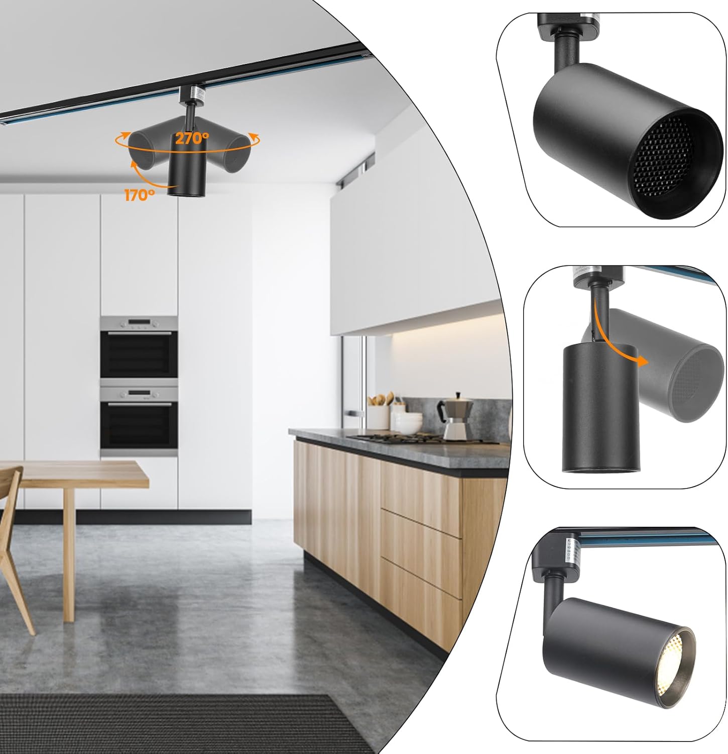 KING SHA H Type Track Lighting Heads Anti Glare,Come with 7w (50W Eqv.) Dimmable CRI90+ 3000K MR16 GU10 Bulbs,ETL Listed,6 Pack