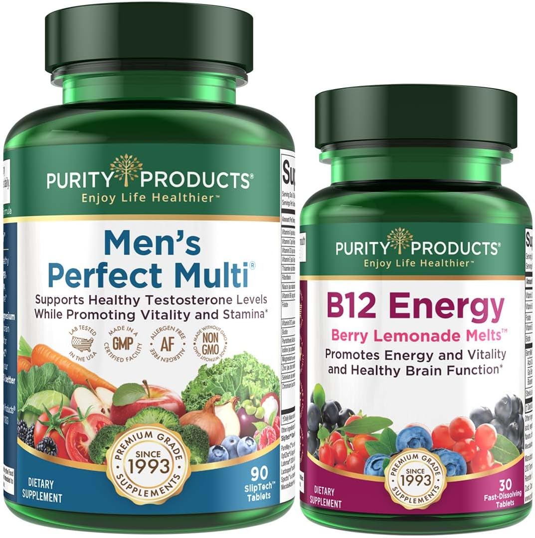 Purity Products Bundle - Men's Perfect Multi + B12 Energy MELT Men's Multi Supports Healthy Vitality, Energy + More - B12 Energy Berry MELT w/ 1,000mcg of Methylcobalamin B-12-30 Day Supply