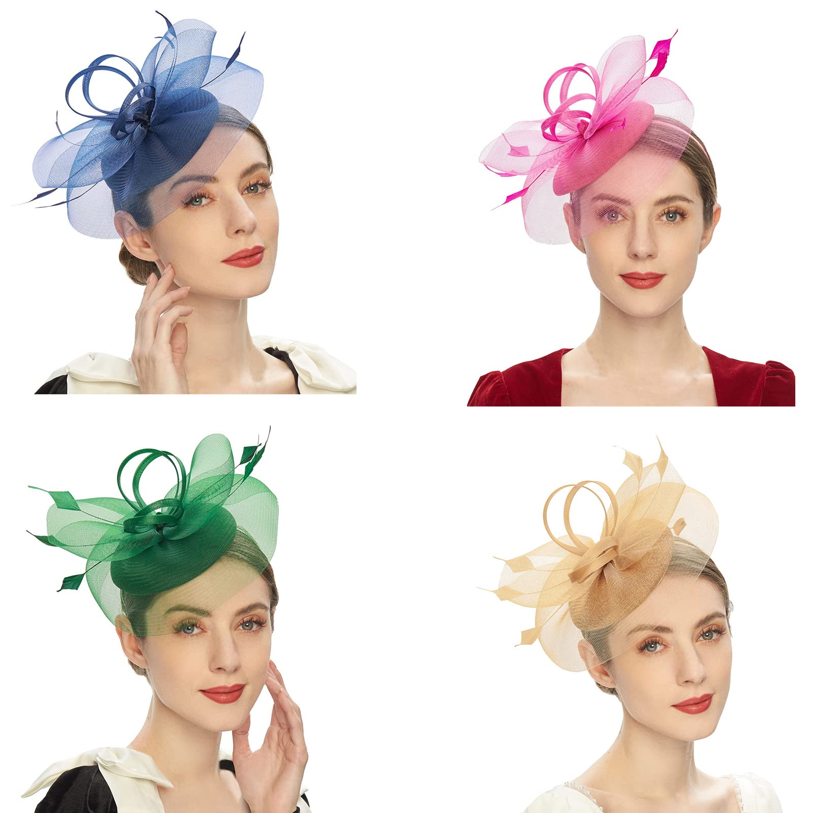 BYUTFA Headgear Elegant Fascinator Hat Pillbox Hat for Women Cocktail Tea Party Headwear Exquisite French Fascinator for Wedding Champagne - Image 2