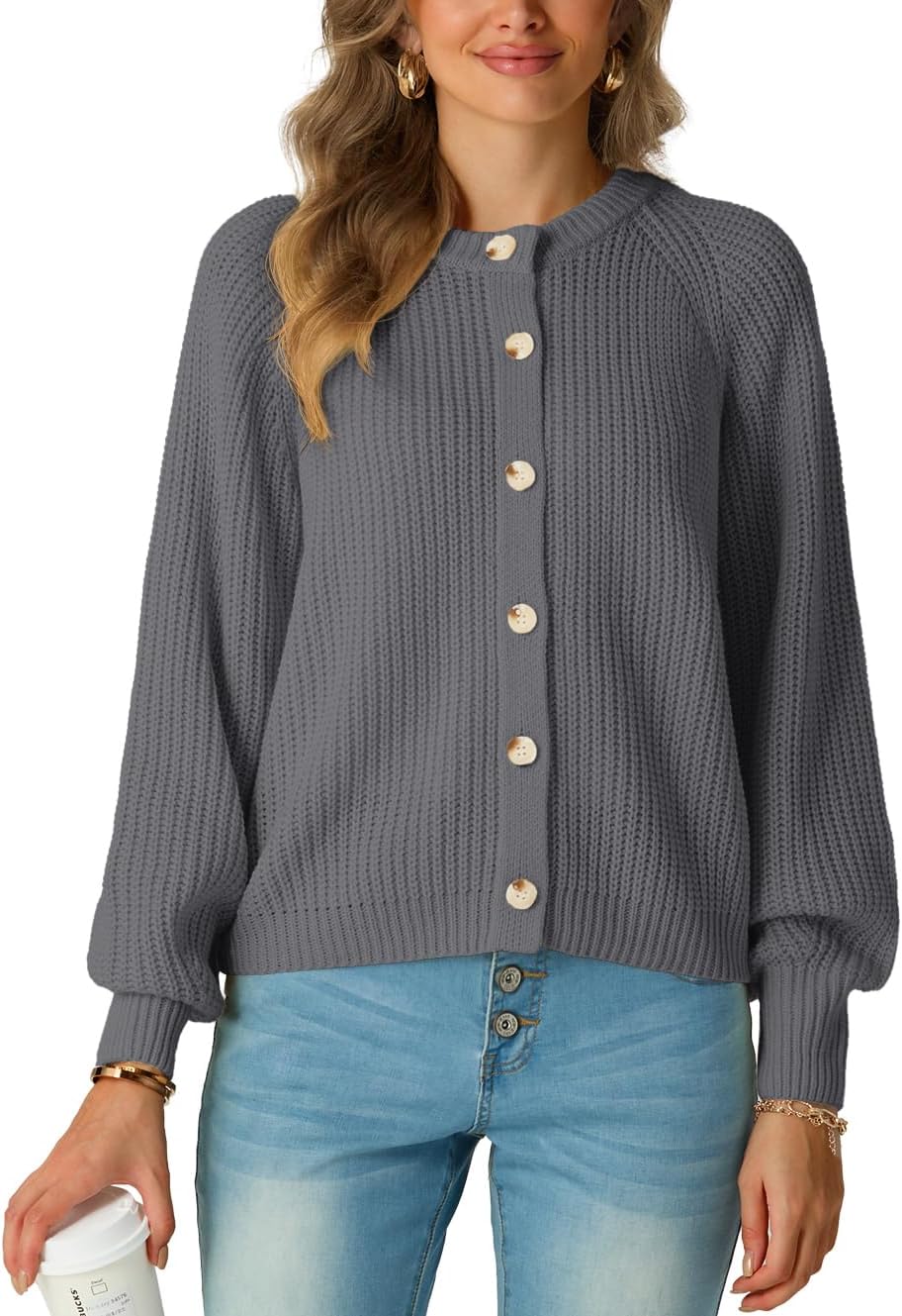 GRECERELLE Women's Chunky Open Front Sweater Long Sleeve Button Knit Short Loose Cardigan Outerwear, S-2XL - Image 5