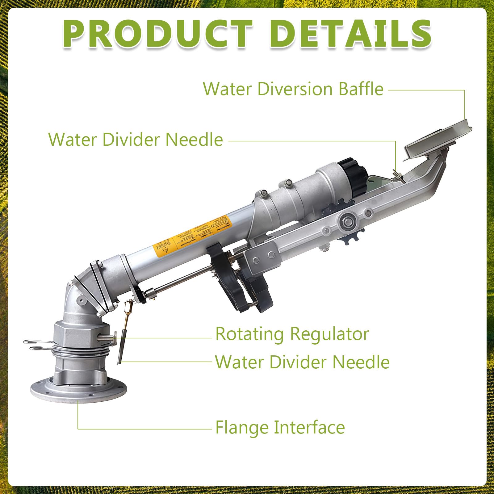 Irrigatore a impatto a impulso completamente rotante a 360° con set di ugelli, copertura estesa per agricoltura, irrigazione agricola per fattorie, frutteti, prato