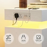 Vista 6 de LIKIMIO Night Stand Set of 2, Modern White Nightstand with with Charging Station, Bedside Tables with LED Light and Drawers, End Table for Bedroom