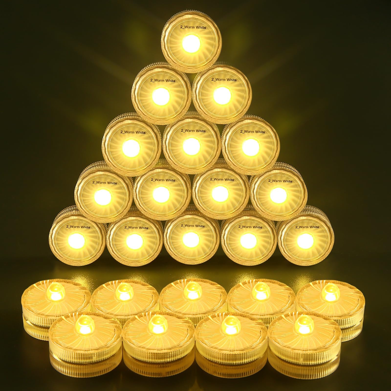 HL Submersible LED Light,Warm White Small LED Light,100 Hours Waterproof Flameless Led Lights Battery Powered for Wedding Home Vase Festival Party Decoration 24pcs (Built-in 48 Batteries)