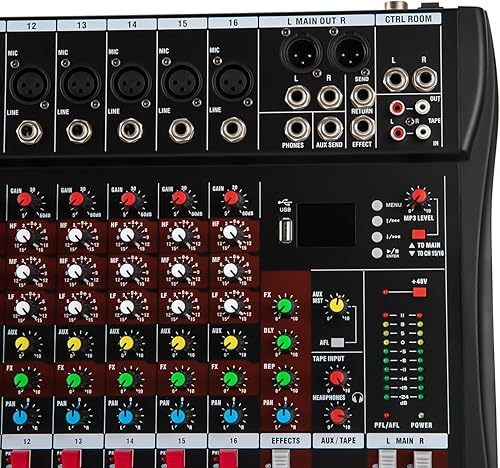 Miniatura 5 de Mezclador de audio profesional de 16 canales con mezclador de audio USB Bluetooth para juegos en vivo, grabación de juegos
