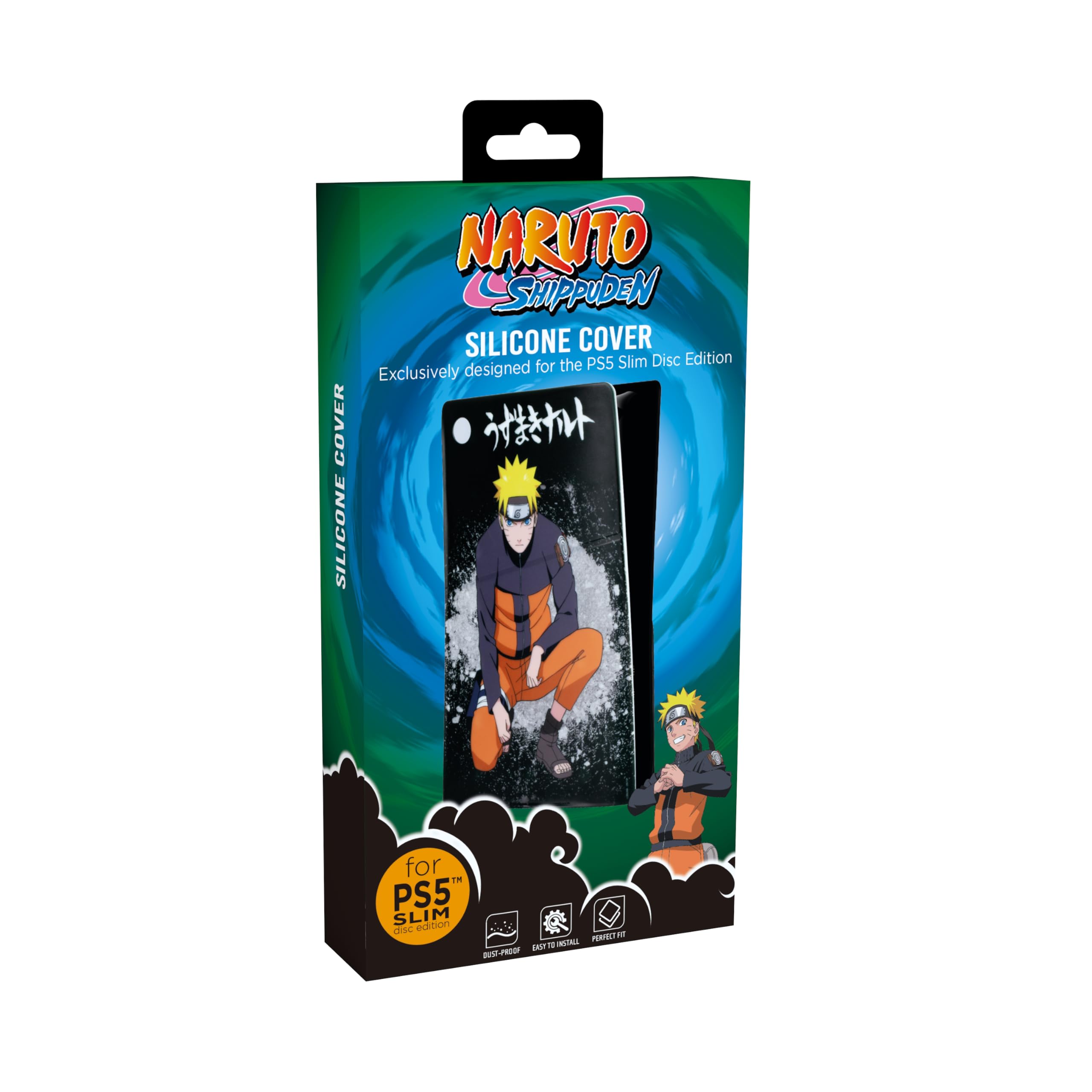 Konix Naruto Shippuden Carcasa Protectora para Consola PS5 Slim - Silicona - Antigolpes - Antirayaduras - Motivo Naruto - Negro