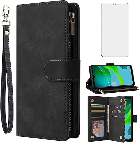 Miniatura 8 de Asuwish Funda compatible con Motorola Moto E13 y protector de pantalla de vidrio templado, funda de cuero con tapa para tarjetero, accesorios para