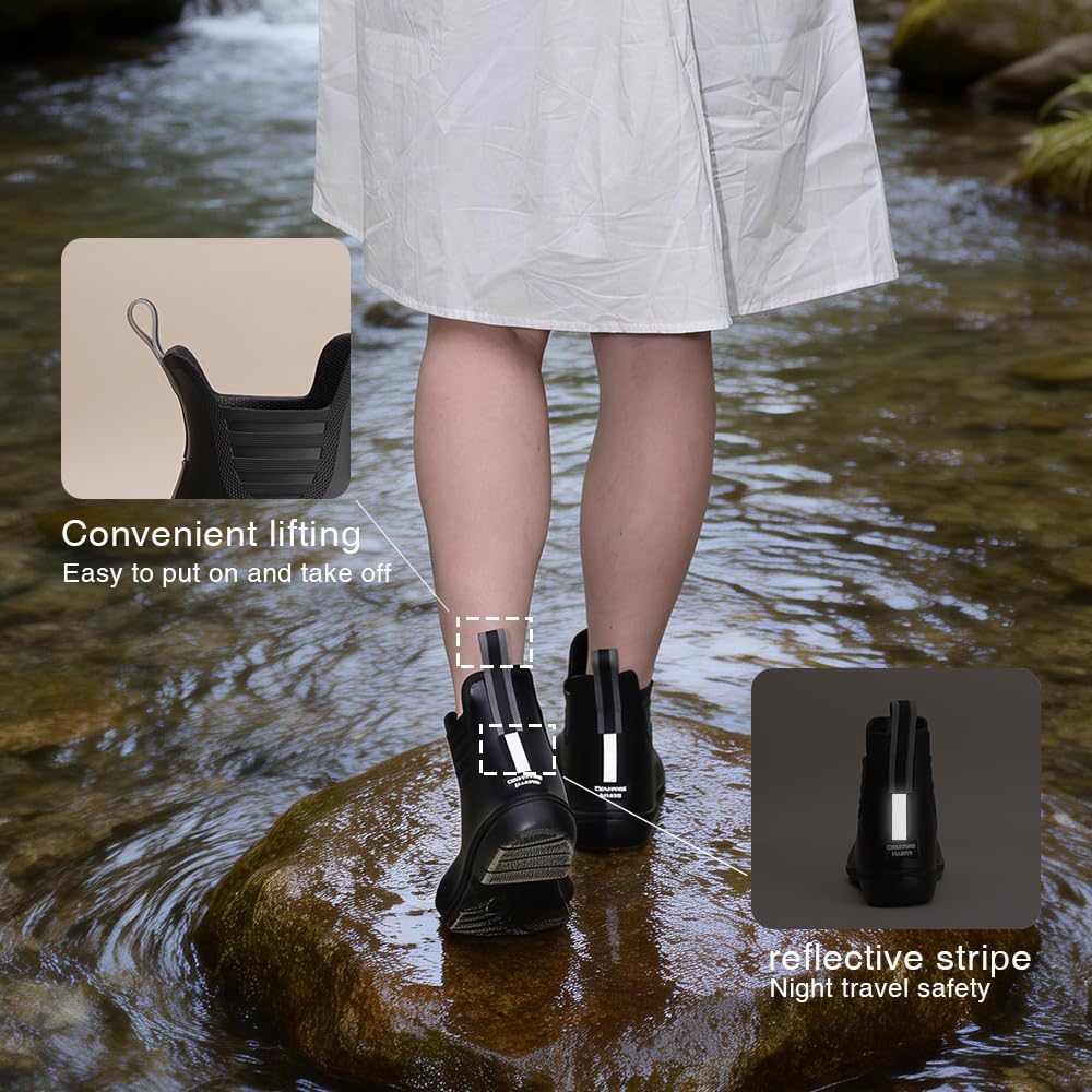 Women's Ankle Rain Boots,Waterproof Chelsea Boots Rubber Boots for Women Casual Comfortable Waterproof Boots for Outdoor Activities
