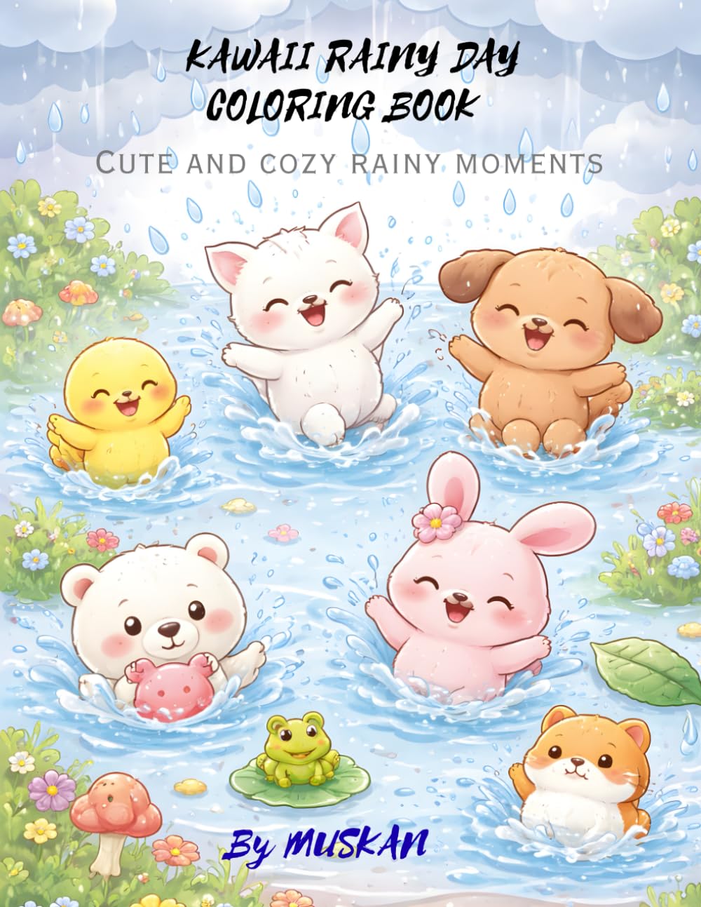 Kawaii Rainy Day Coloring Book: Cute & Cozy Rainy Moments with Adorable Friends | 40+ Unique Coloring Pages for Kids, Teens & Adults