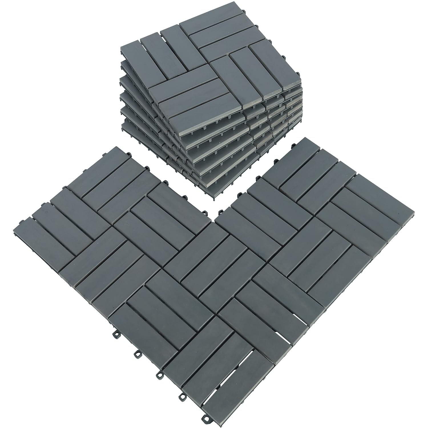 MCombo Interlocking Deck Tiles, Wood Outdoor Flooring, Solid Wood Acacia Deck Tiles for Patio Lawn Garden Balcony and Backyard (Pack of 10, 12 x12) (Light Grey)