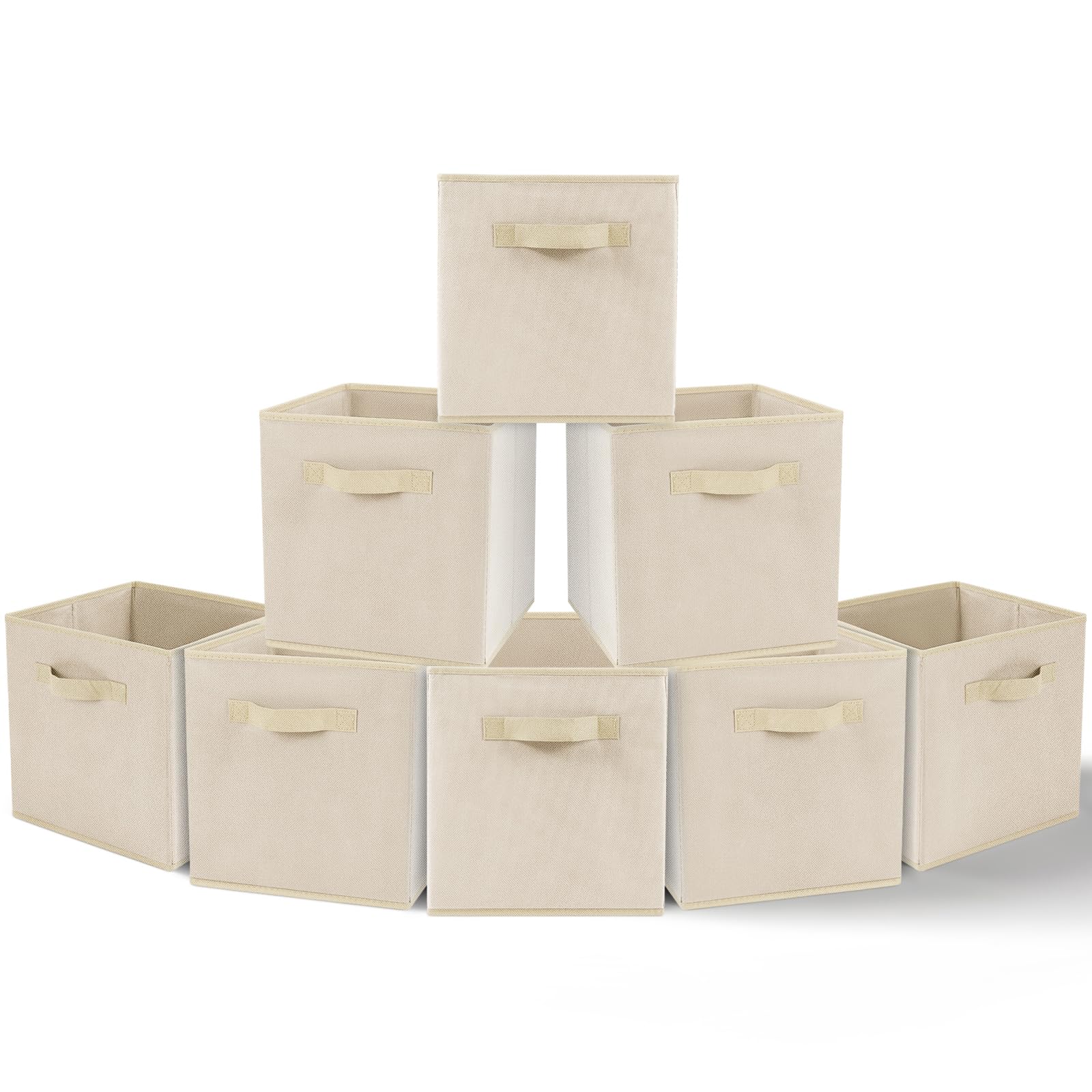 Amazing Tour 8 PCS Cube Storage Boxes 27x27x27 Foldable Fabric with Handles Collapsible for Home Office Nursery Organiser - Clothes Basket Containers, Beige — image 1