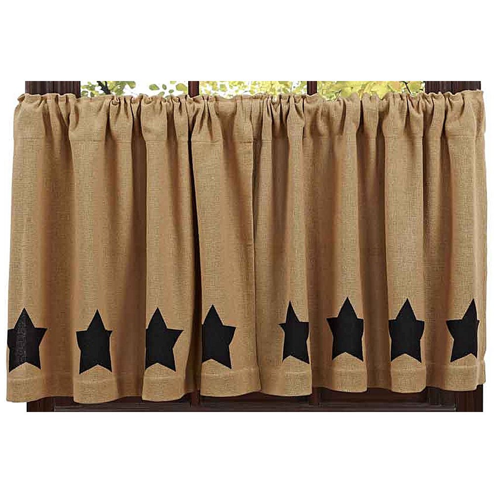 Nancy's Nook Burlap Natural Tier Black Stencil Stars Set of 2-24x36