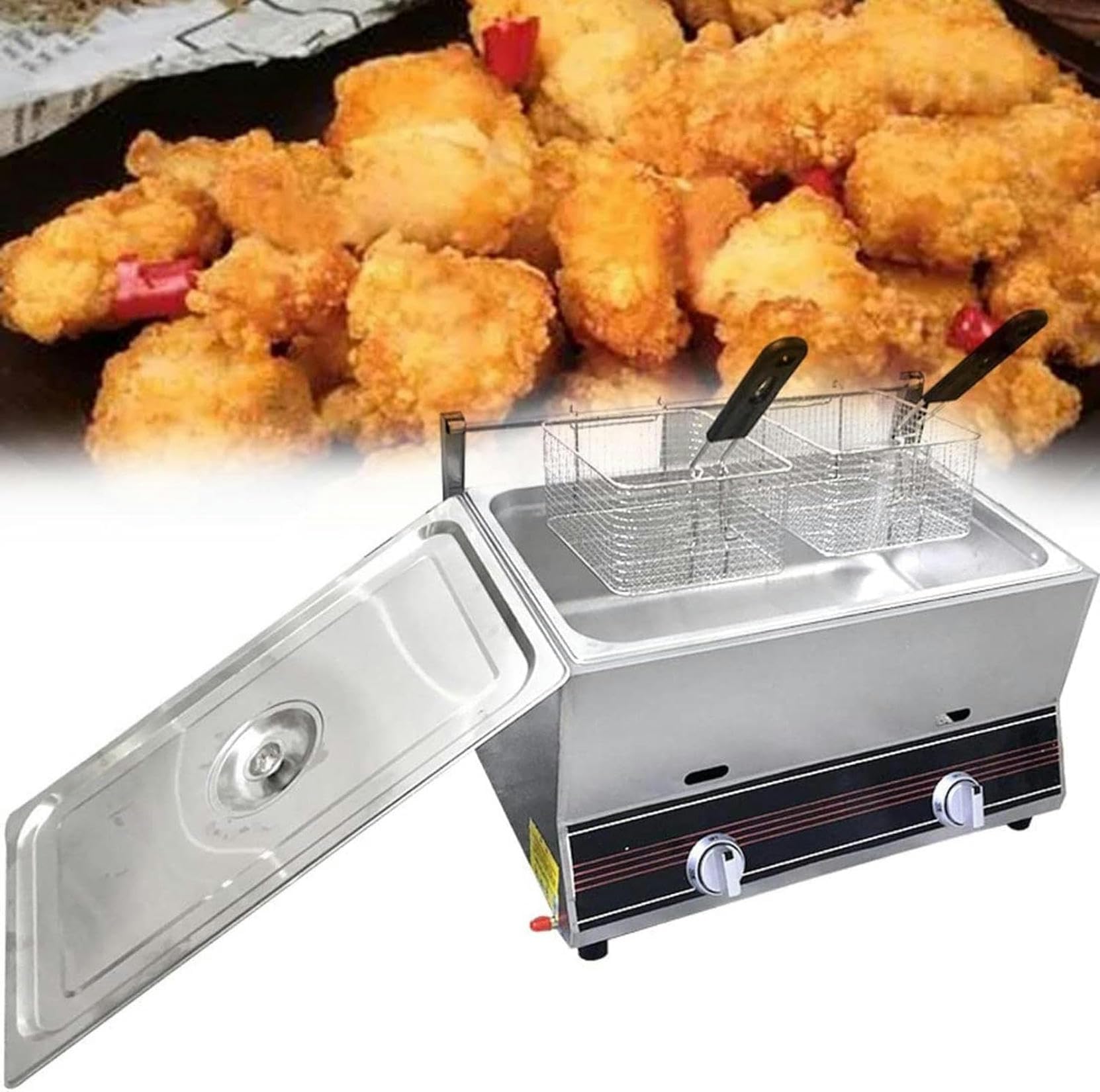 UMJIGF Multifunction Home/Commercial Gas Fryer, Kitchen Frying Machine, Countertop Stainless Steel Gas Deep Fryer,B
