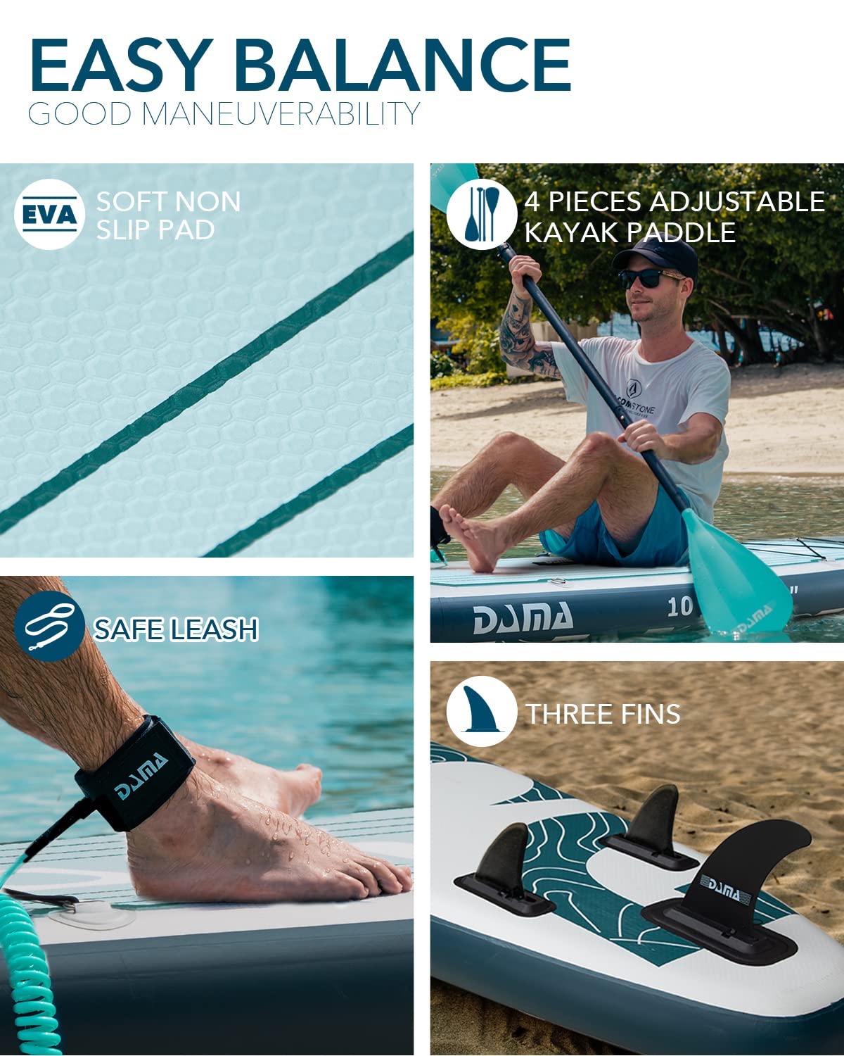 DAMA SUP Inflatable Stand Up Paddle Board, Leash, Camera Seat, Pump, Fishing, Surfing, Yoga Touring Board, Fin & Backpack Travel Bag, Floating Paddle, All Round Board Surfing