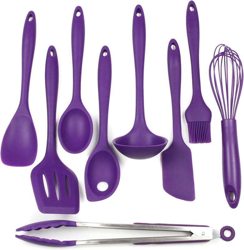 Chef Craft Juego de utensilios y utensilios de cocina de silicona premium, 9 piezas, color morado