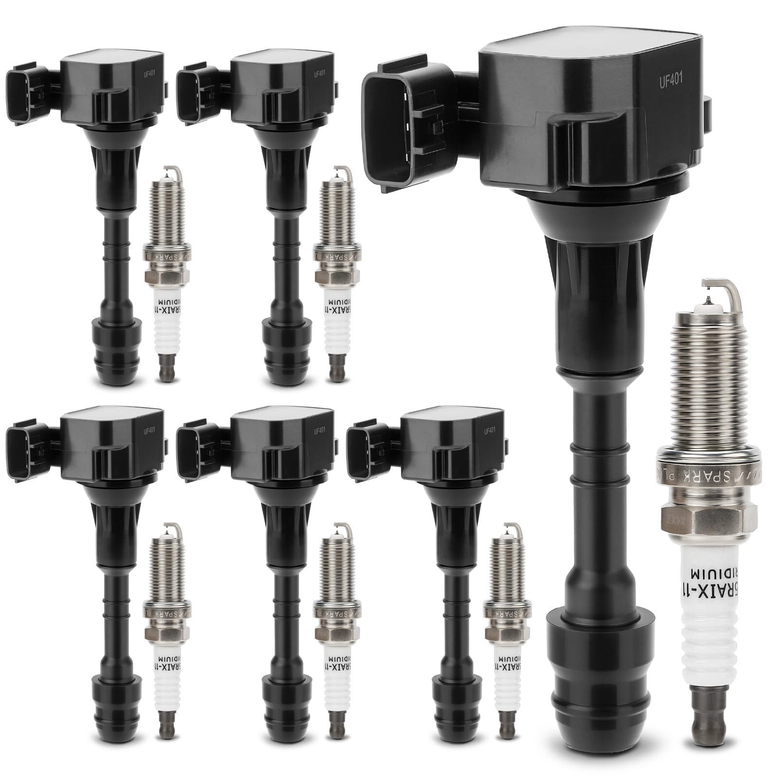 UF401 Ignition Coil & 4469 Double Iridium Spark Plug 6PCS for Nissan Altima Maxima Pathfinder Quest 350Z Frontier Xterra NV1500 NV2500 NV3500/Infiniti FX35 I35 QX4 G35 M35 Replaces# 22448-AL61C