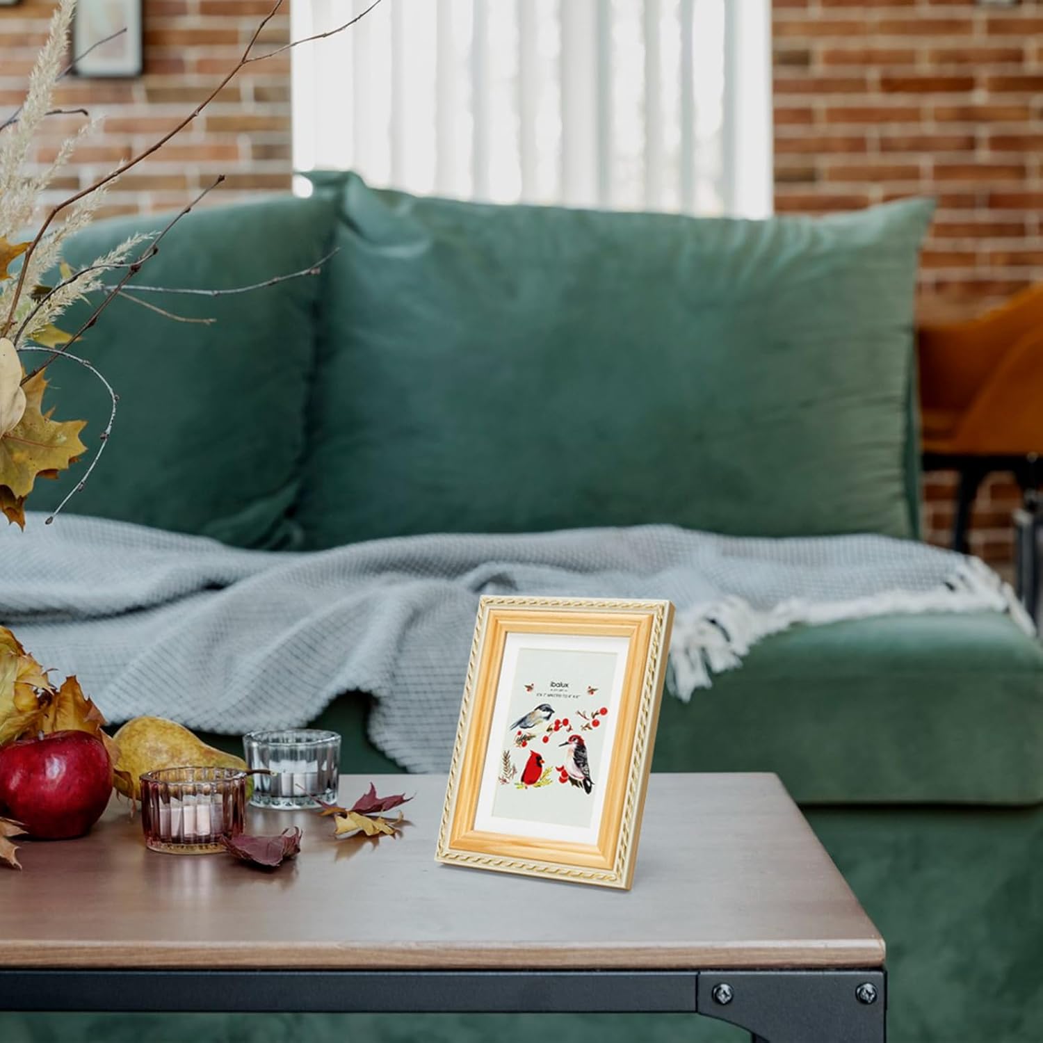 5x7 Picture Frame Pine Wood with Real Glass, Gold-Toned Synthetic Rope Edging, Matted to 4x6, Vertical and Horizontal for Tabletop or Wall Hanging, Nature