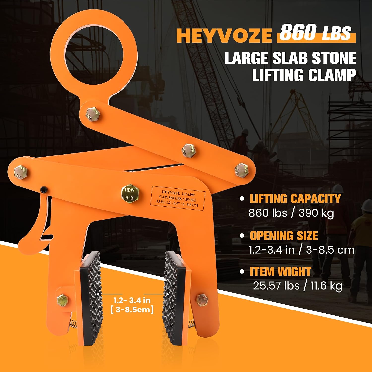 860 lbs Granite Slab Lifting Clamp, 1.2–3.4 in Opening A-Type Stone Lifting Clamp, for Stable Handling of Granite, Marble, and Concrete Slabs