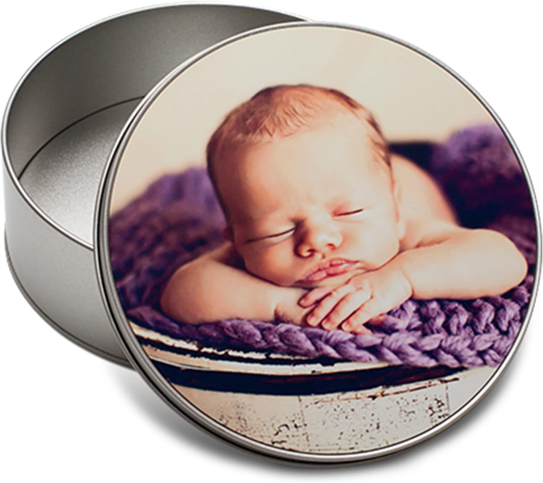 Print Maniacs Metal Tin Storage Jar Box Personalised Jewelry Sweets Decorative Keepsake Memories Mini Home Organiser Tidy Portable Gift Any Image Photo (Circle)