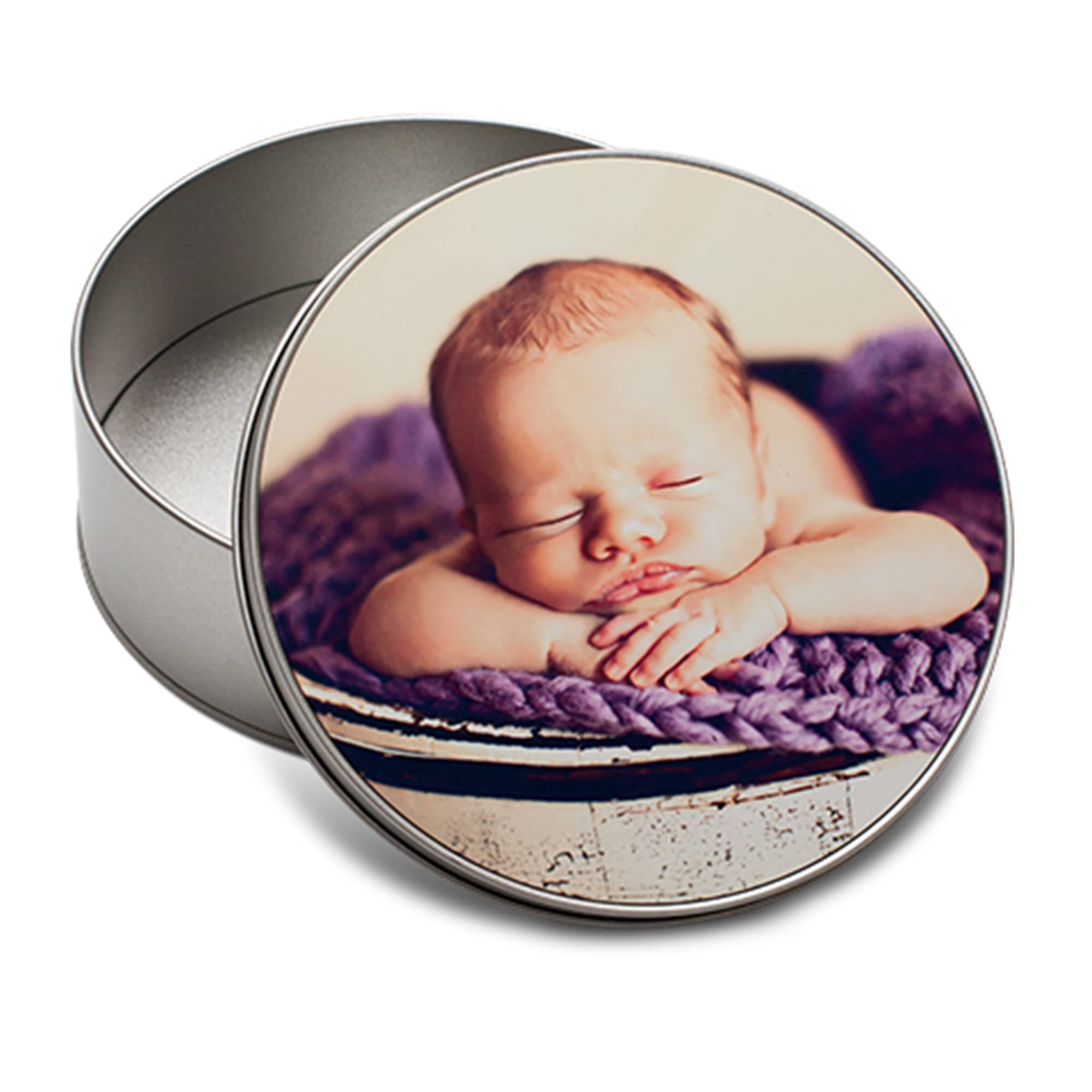 Print Maniacs Metal Tin Storage Jar Box Personalised Jewelry Sweets Decorative Keepsake Memories Mini Home Organiser Tidy Portable Gift Any Image Photo (Circle)