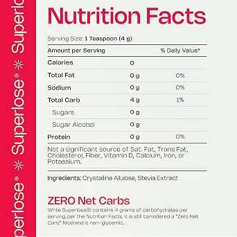 Superlose Allulose Sweetener, Zero Net Carb Sugar Substitute, 12 oz