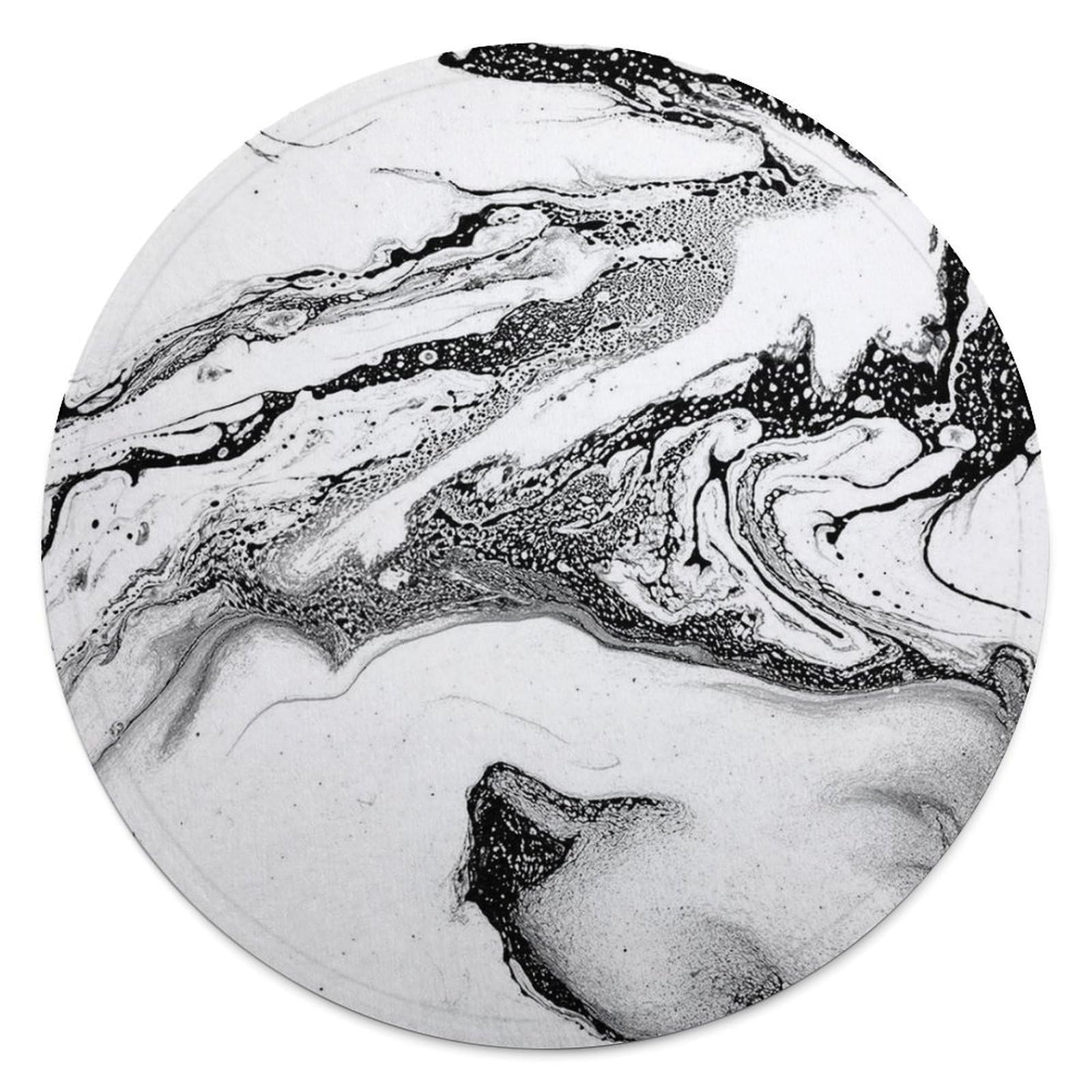 Couverture ronde en flanelle au design marbré noir et blanc élégant pour décoration chic