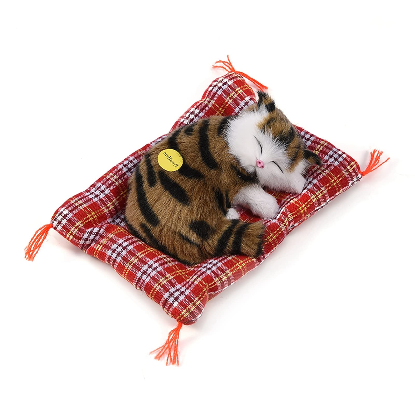 Greensen Simulation Cat Plush Toy, Lifelike Stuffed Animal with Sound for Kids, Home Decoration Gift (Grass print napping cat)