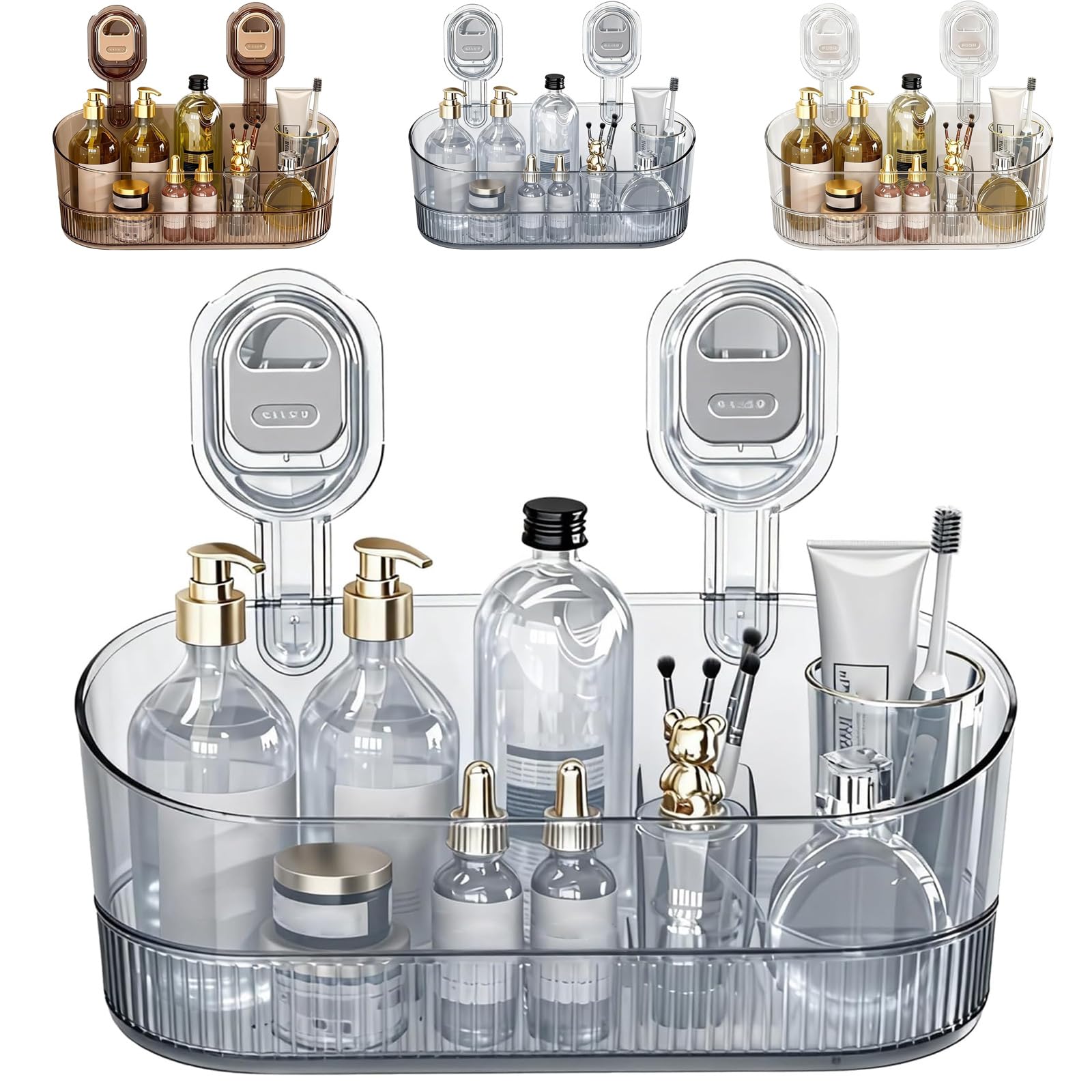 No-Drill Bathroom Suction Storage Box Large Capacity Strong Load-Bearing Removable Hanging Storage Basket with Drain Holes Shower Caddy