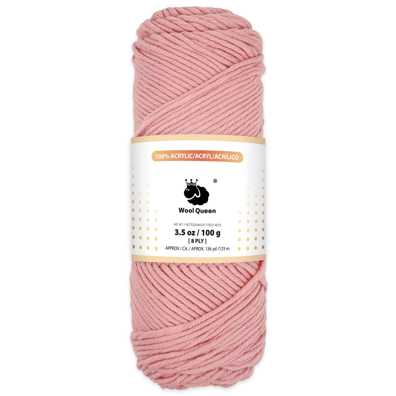 Wool Queen 8 Ply 100% Acrylic Yarns, Flesh Pink,3.5 OZ/136 Yards, Worsted Weight Yarn for Rug Punch, Pompom Art, Weaving, Crochet and Knitting Project. Machine Wash & Dry -LS27