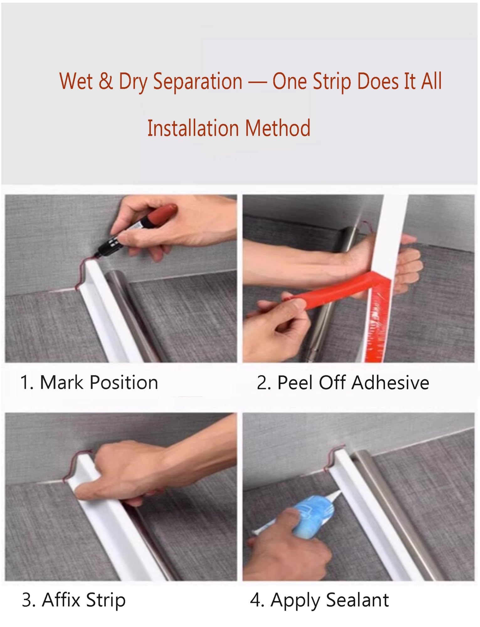 Tiras de borde de paisaje, presa de agua de ducha autoadhesiva para separación húmeda y seca, ideal para baño, fácil instalación, protección impermeable