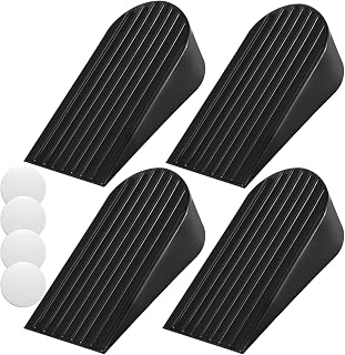 Rubber Door Stoppers 4pcs(Black) and Door Stopper Wall Protector 4pcs(White), Heavy Duty Door Stopper, Works on All Floor Doorstops, Quiet/Shock Absorbent Door Knob Wall Protector with Adhesive