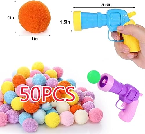 Miniatura 6 de Juguete lanzador de bolas para gatos, 50 bolas de pompón de gato de 1.2 pulgadas y 2 lanzadores de bolas para gatos, bolas interactivas suaves para