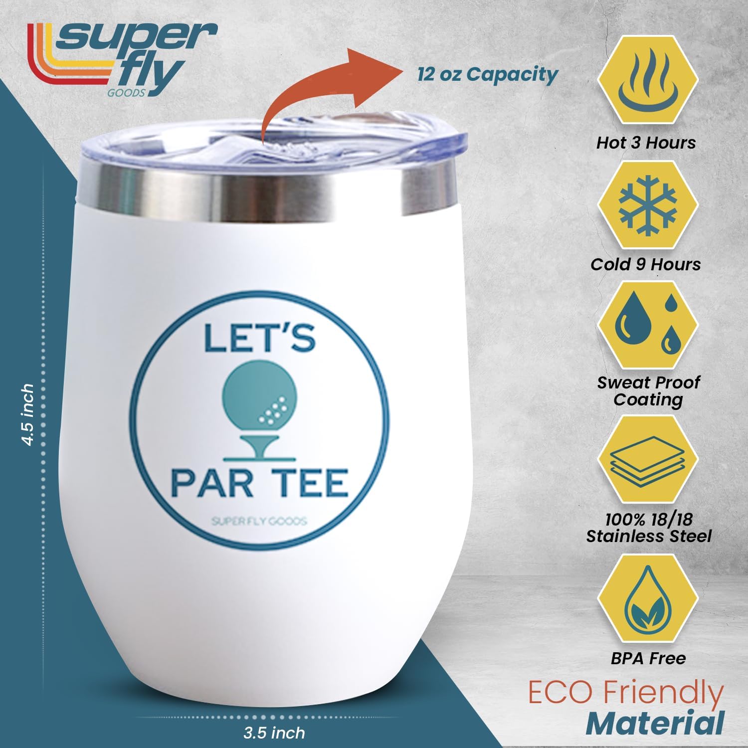Super Fly Goods - 12oz Golf Mug – Insulated Stainless Steel Tumbler with Lid | Gifts for Women, Dad & Players, Unique Gift Idea for Golfers (Golf Tumbler)