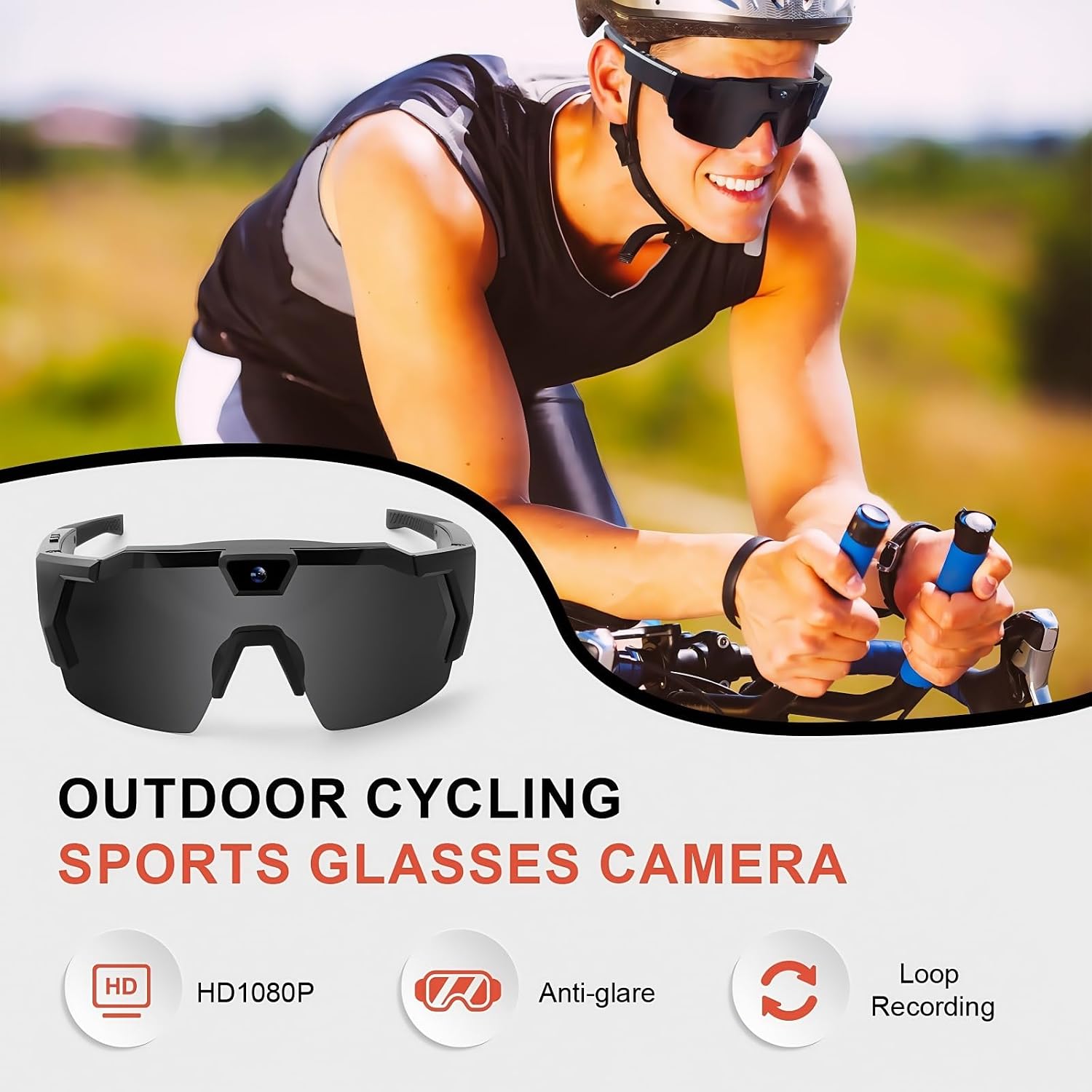 POV Glasses 4K HD Baseball Glasses with Camera,with 64GB Memory,Upgrade Smart Video Camera Glasse for Men Women Sunglasses with Camera for Sports Cycling Hiking(A-Style Ice Blue 64GB)