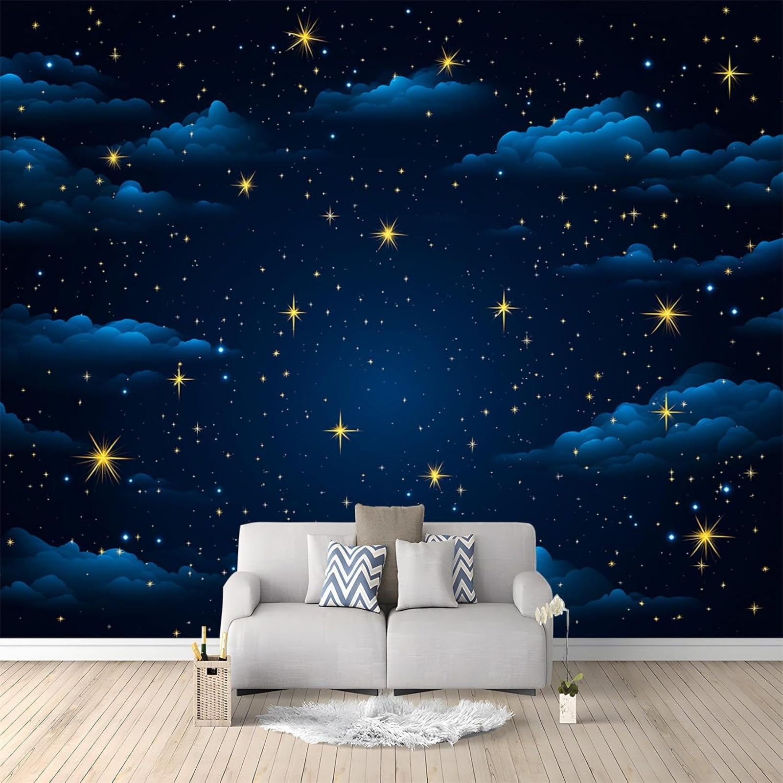 hgjdjhnf Dark Blue Starry Sky Wall Mural Wall Decor Wallpaper Printed Design Wall Decor for Living Room Bedroom Office Hallway 350cm x 256cm