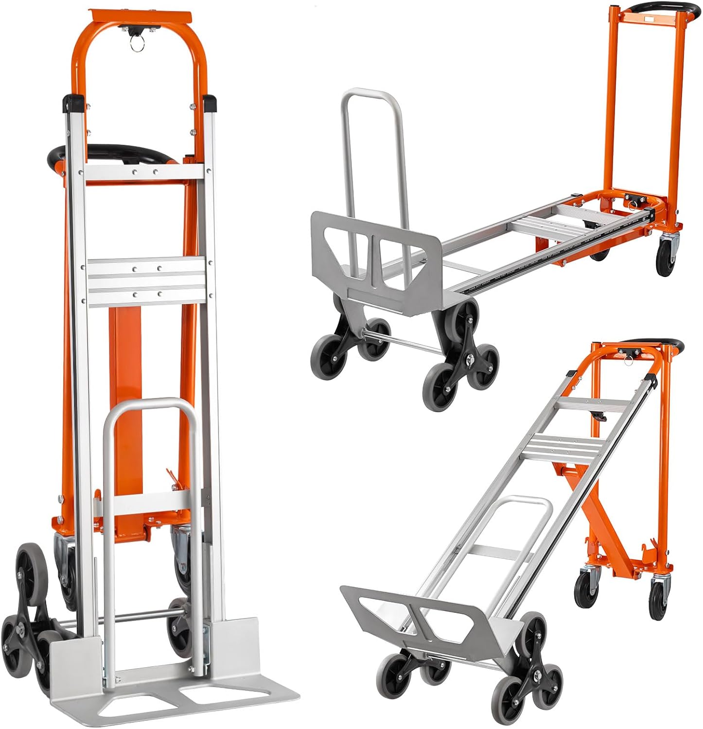 Hitgrand 3in1 Aluminum Hand Truck 880 lb Capacity, Stair Climbing Cart Utility Cart Converts from Hand Truck Dolly to Platform Cart 3 Positions for Transport & Moving with 10" Rubber Wheels