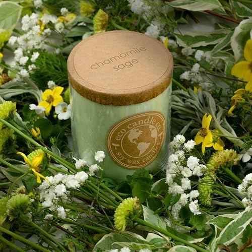 Vista 46 de Eco Candle Co. Vela reciclada, eucalipto y menta, 26 onzas. Aromas de eucalipto, menta verde y menta - 100% cera de soja, sin plomo, etiqueta y tapa