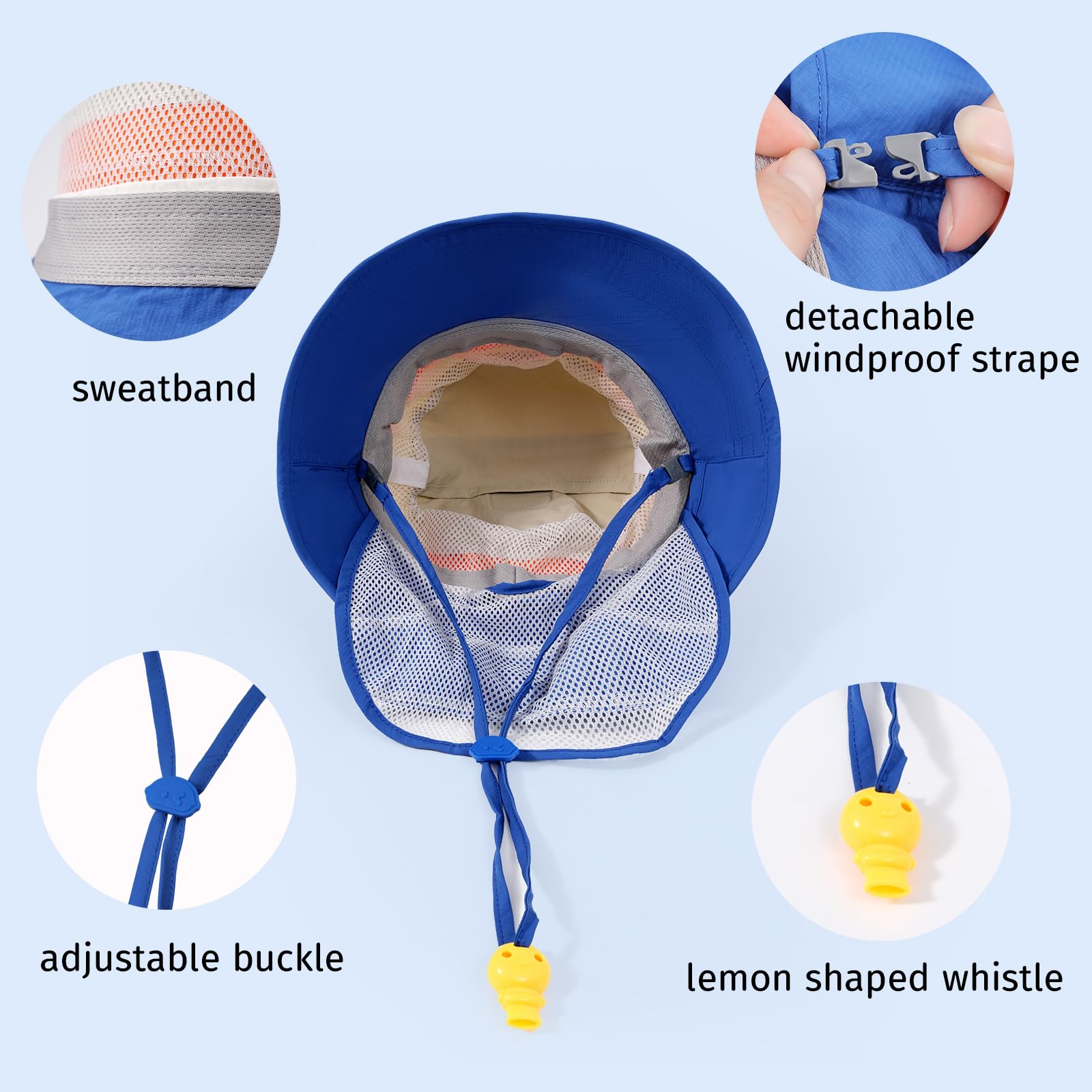 LEMONKID Kids Bucket Hat with Neck Flap UPF50+ Sun Protection Foldable Toddler Sun Hat for Boys and Girls (US, Alpha, Small, Blueberry Jam)
