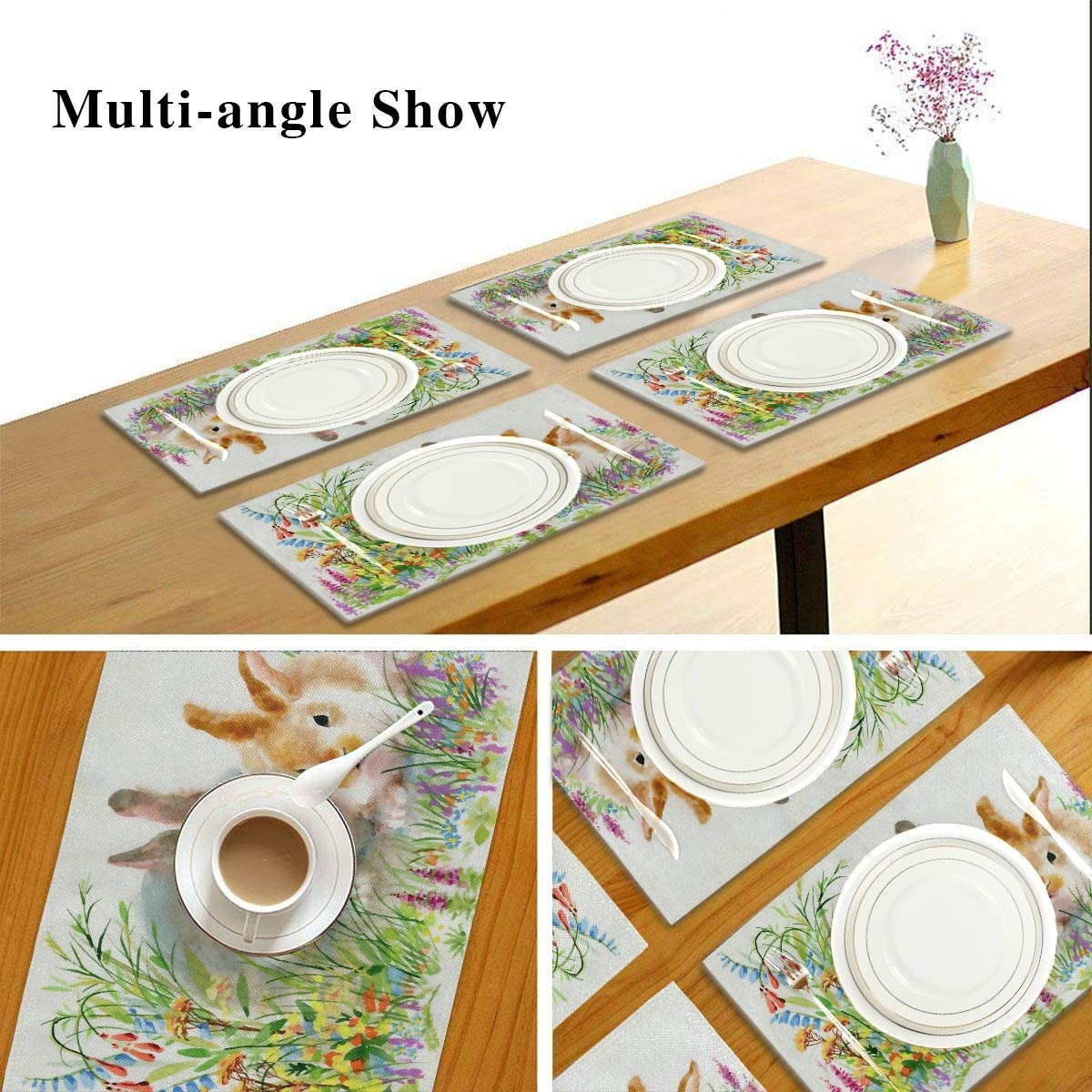 Set di 4 tovagliette colorate con coniglietto pasquale, 30,5 x 45,7 cm