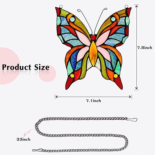Miniatura 5 de Kleeglee Colgantes de ventana de vidrieras de mariposa, hecho a mano, atrapasoles con mariposas y vidrieras para decoración de ventanas (rosa)