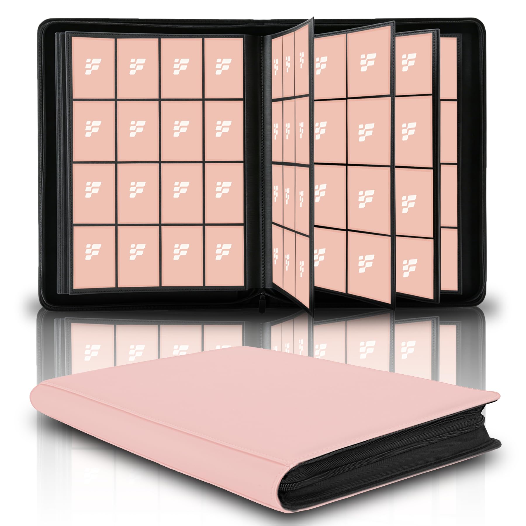 1000+ Pockets Trading Card Binder, 16 Pockets Trading Card Binder Ringless Side Loading Trading Card Album Folder for TCG,MTG,Sports Cards(Pink-1)