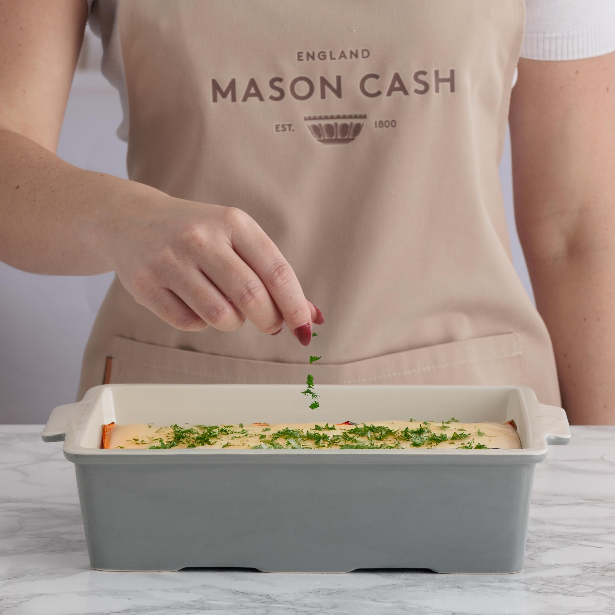 Mason Cash Lasagneform 31x23 cm, Steingut Auflaufform, grau-cremefarben