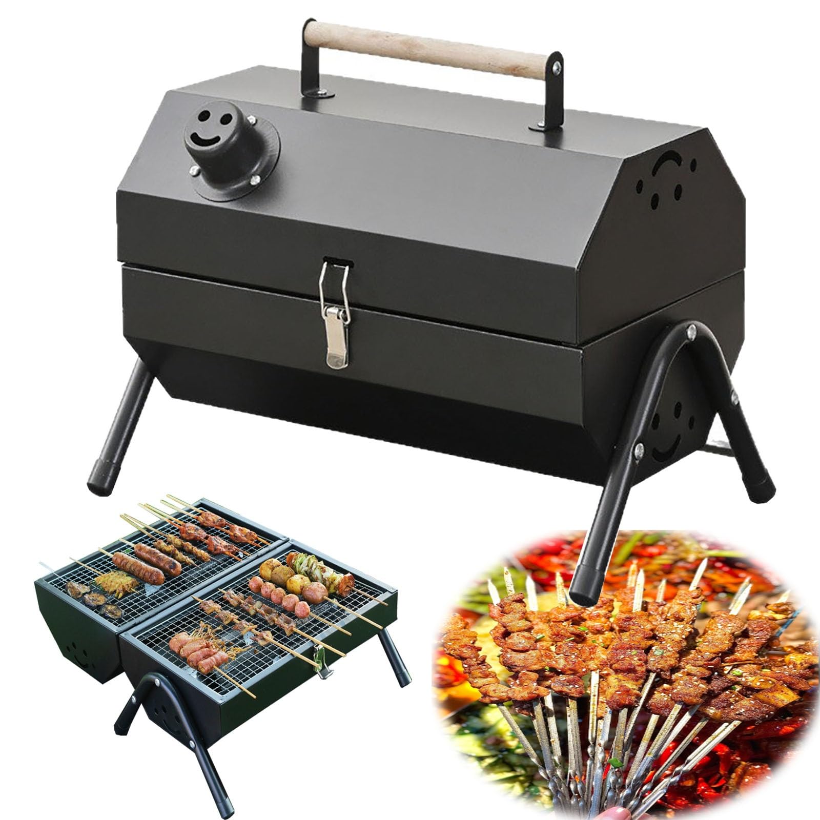 Generico Griglia a carbonella for Barbecue Portatile Pieghevole, con griglia bifacciale, Barbecue da Tavolo for Barbecue all'aperto for Cucinare all'aperto, Campeggio, Picnic, Spiaggia(Black)
