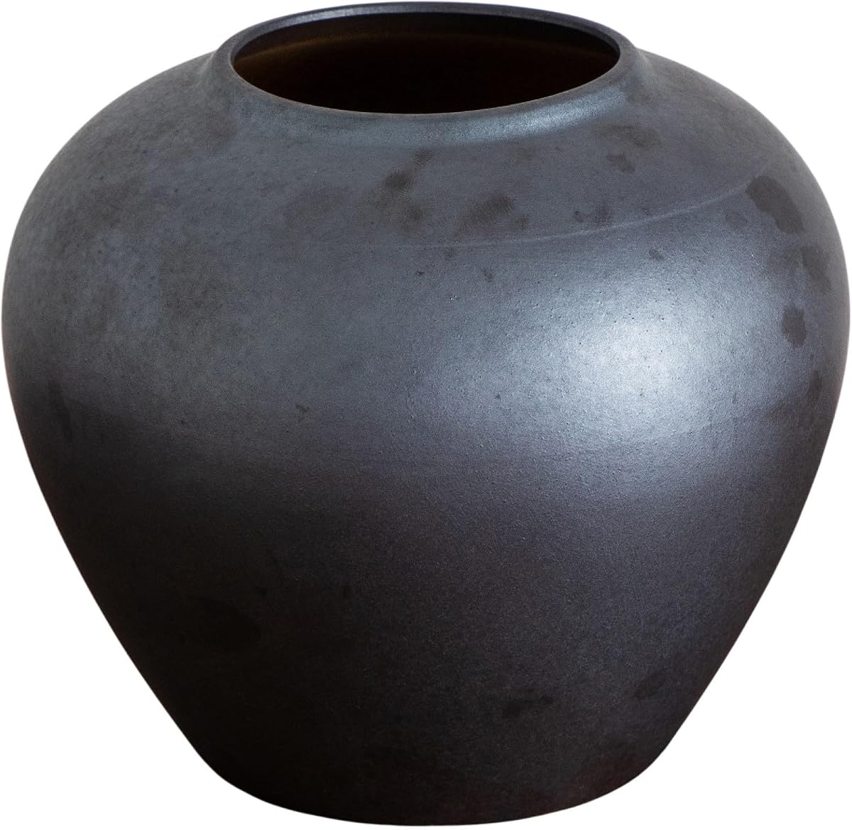 Florero de cerámica redondo negro de 7 pulgadas - florero decorativo hecho a mano para tallos artificiales
