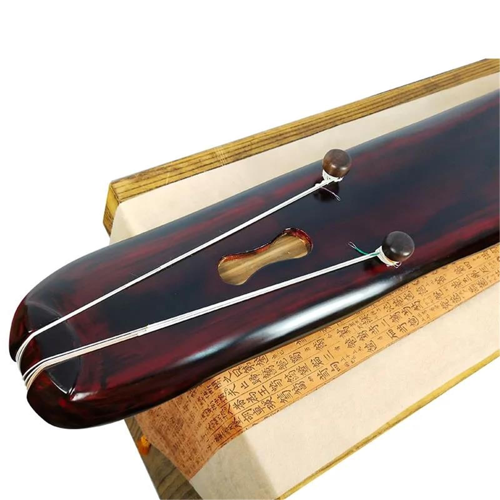 Chiński Guqin Liść Bananowca Wielowiekowe Drewno Jodłowe Cytra Profesjonalna Kolekcja Guqin Lakier Poroże Krem ​​Cyta Guqin Instrument Muzyczny Początkujący(Red)
