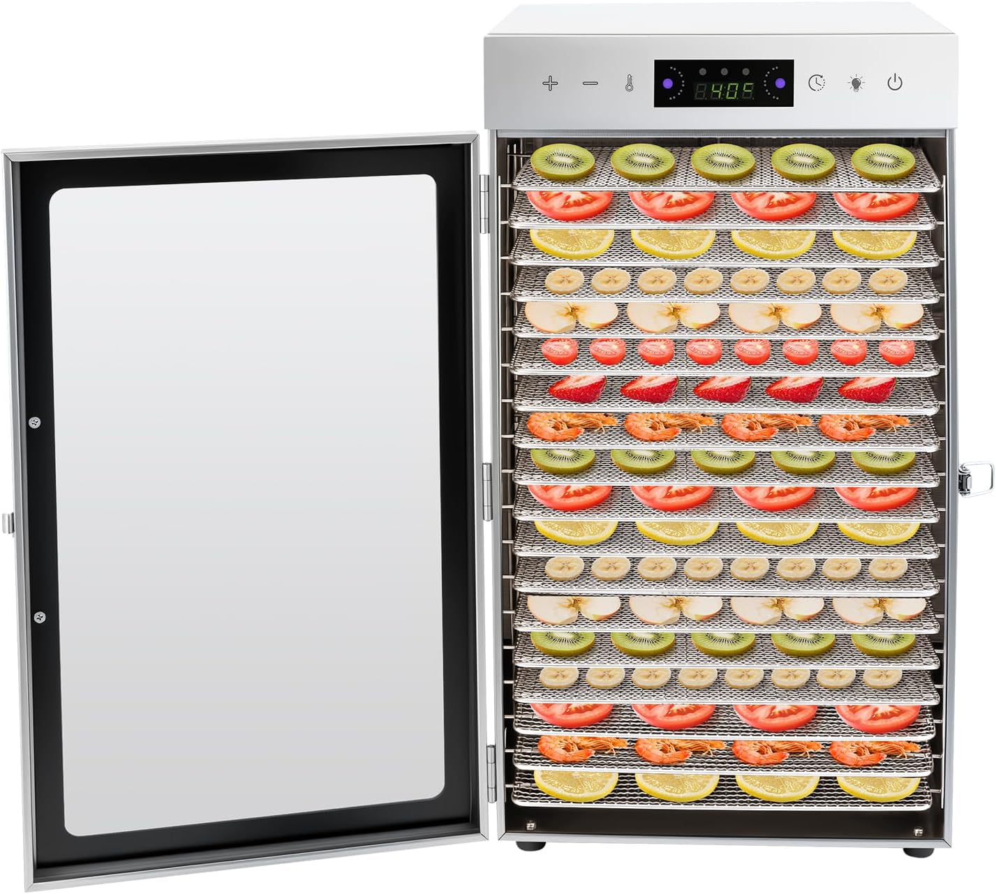 Food Dehydrator, 18 Trays Stainless Steel Fruit Dryer Countertop Dryer Machine with Timed Set and Adjustable Temperature, 800W Electric Dehydrator Machine for Flower Tea Fruits Vegetables