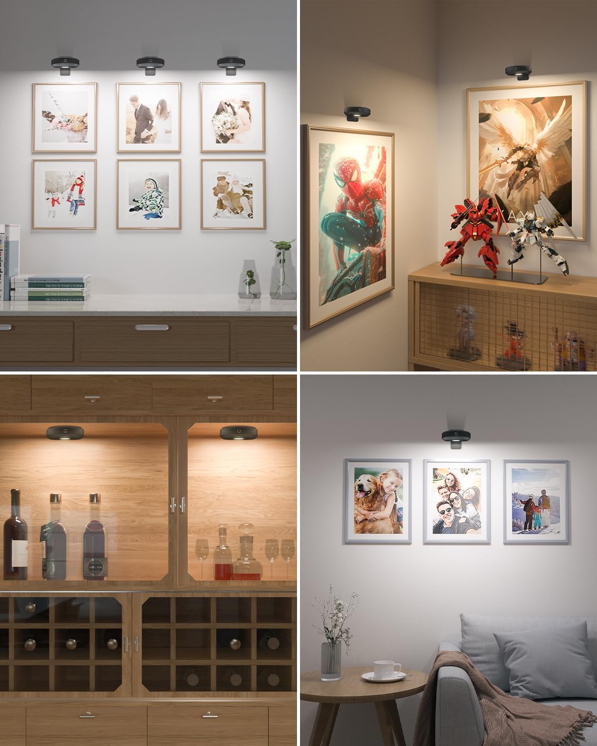 WILLED Picture Lights for Wall Rechargeable,Wireless Battery Operated Art Lighting for Paintings,Puck Lights with Remote,Picture Frame Lights,Dimmable & TimerWireless,Magnetic Gallery Light