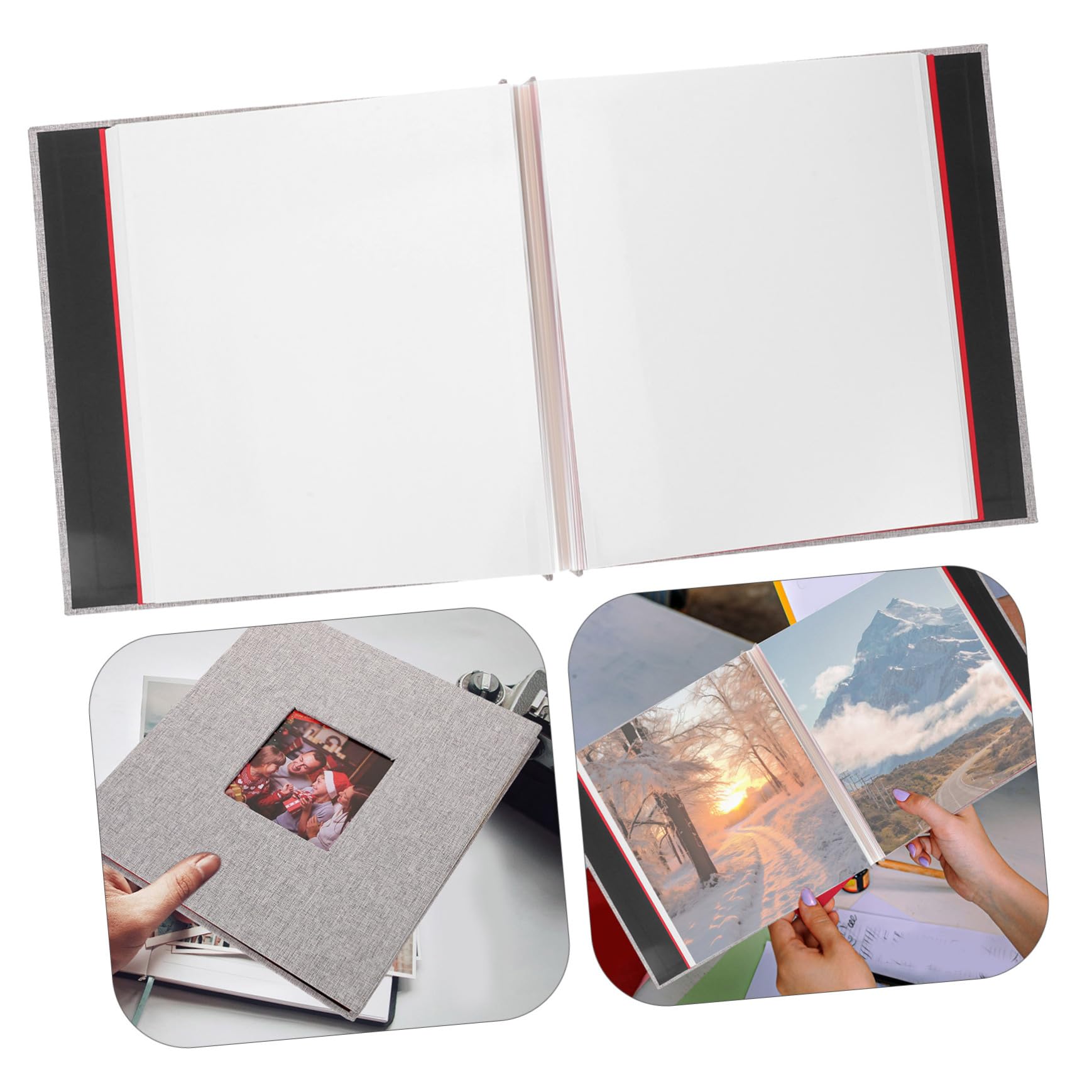 GLEAVI Álbum de Fotos Adhesivo con Ventana, Tapa de Lino y 20 Hojas, Adecuado para Boda o Cumpleaños, Incluye Bolígrafo y Raspador